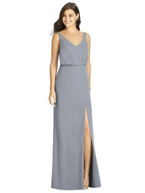 Dessy Group TH006..Blouson bodice mermaid dress with front slit..Platinum..Sz 0